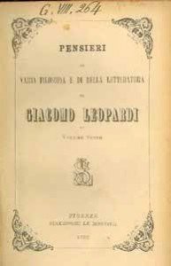 Cover Page of the first edition of Pensieri di varia filosofia e di bella letteratura (VOL.VI), by Leopardi (Sucessor le Monnier, Firenze 1900.)