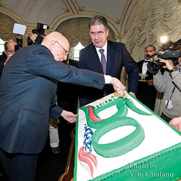 A special cake designed for the occasion was cut by President Napolitano