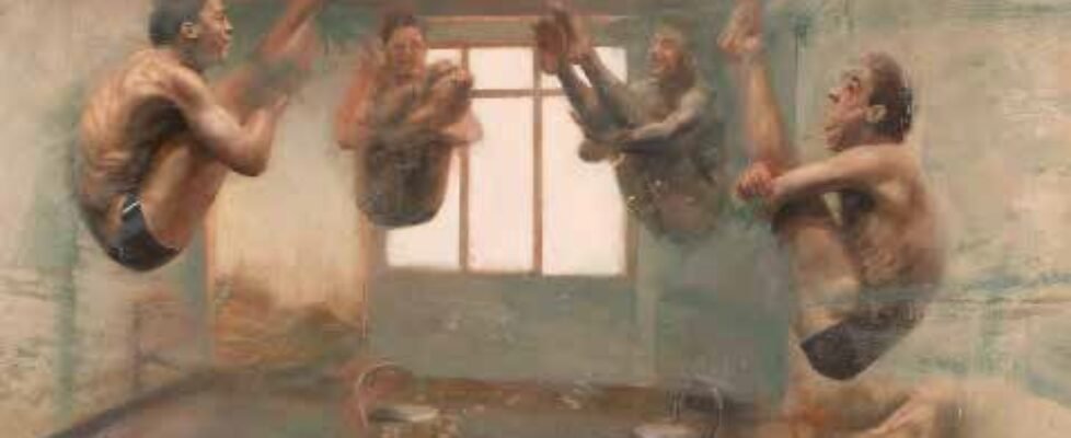 ARTICLE Nuova Wave. Nicola Pucci. Interior with divers 2013. Oil on canvas. 63x74 inches. Andipa gallery london